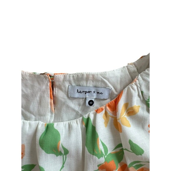 Harper And Me Cutout Back Puff Sleeve Orange Floral Midi Dress Tie Size 10 - Picture 3 of 6